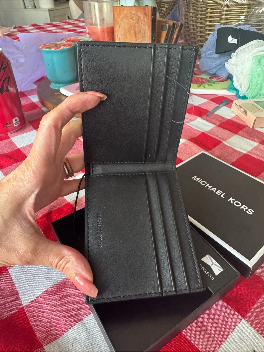 Michael Kors Black Embossed Slim Bifold Card Holder